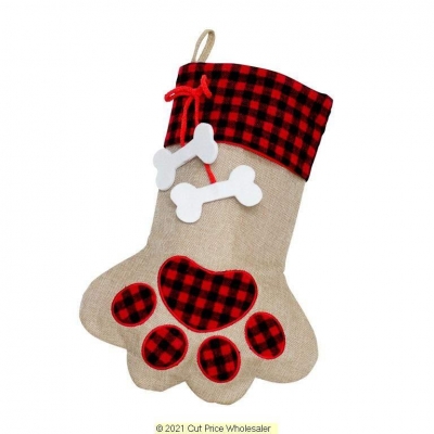 Deluxe Plush Plaid Red Footprint Stocking 40cm X 25cm