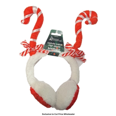 Candy Cane Ear Muff Headband 28 x 26cm