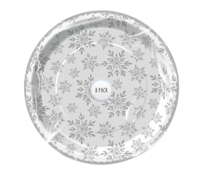 Foil Snowflake Paper Plates 24.5cm 8Pk