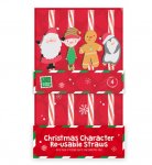 Christmas Festive Character Re-usable Straws 4 Pack