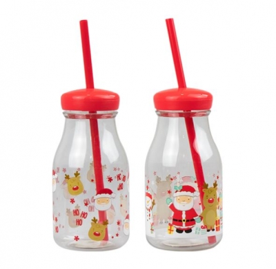 Kids Plastic Milk Jar & Straw