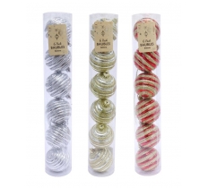 BAUBLES 6pk 60mm GLITTER RIBBED