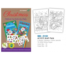 Xmas A5 Kraft Eco Pack Book With Colouring Pencils