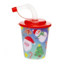 3d Cup With Straw & Lid Christmas