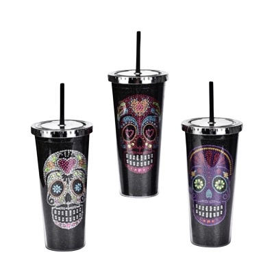 Deluxe Halloween Skull Drinking Cup With Straw