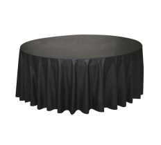 Black Solid Round Plastic Table Cover 84"