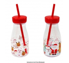 Christmas Plastic Milk Bottle With Straw