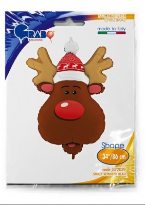 Smiley 34" Reindeer Head Balloon