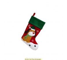 Deluxe Plush Red Green Top Cute Dog Stocking 40cm X 25cm