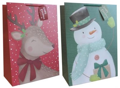 Gift Bag Christmas Reindeer/Snowman Jumbo (40.5 X 55.8 X 20.5cm)