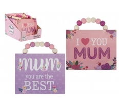 Hanging Mum Sign With Beaded Hanger 15cm