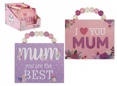 Hanging Mum Sign With Beaded Hanger 15cm