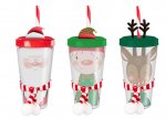 Christmas Festive Re-usable Plastic Cup with Straw