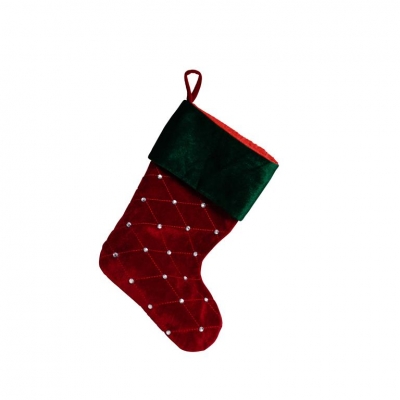 Deluxe Plush Red Green Top Diamante Stocking 40cm X 25cm