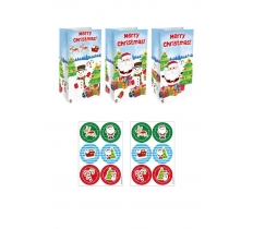 Christmas Paper Party Bags With Stickers X 12 Pack(16P Each)