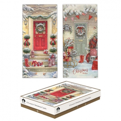 Christmas 12 cards Slim Boxed - Traditional Doors