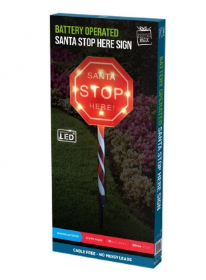 LED Santa Stop Here Sign Stake 50cm