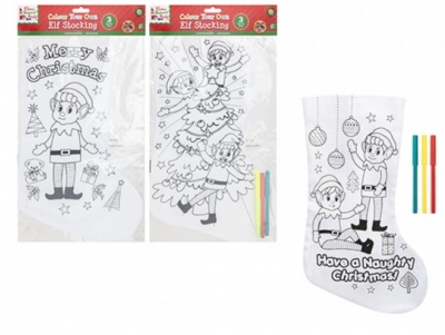 Colour Your Own Elf Stocking With Pen ( Assorted Designs )