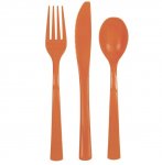 Pumpkin Orange Solid Assorted Plastic Cutlery 18pc