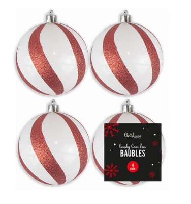 Candy Cane Glitter Baubles 4Pk