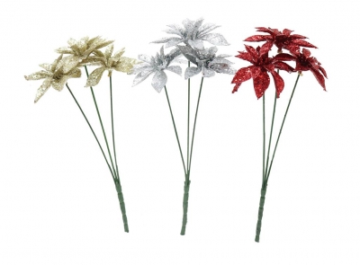 Glitter Poinsettia Bunch 25cm 3 Heads