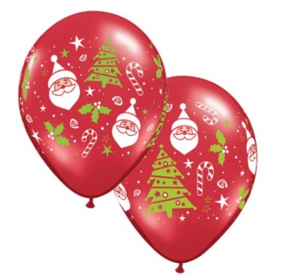 Ruby Red 11" Santa & Christmas Tree Latex Balloons (50)