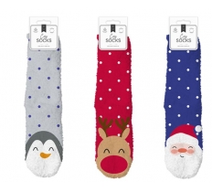 Cosy Christmas Ladies Printed Socks With Grippers 2Pack