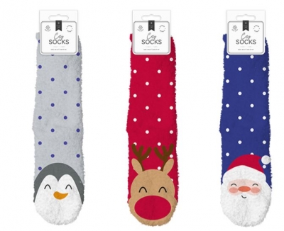 Cosy Christmas Ladies Printed Socks With Grippers 2Pack