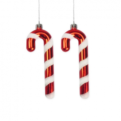 2 Candy Cane Baubles 12cm