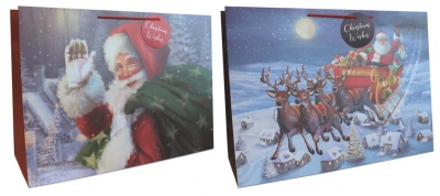 Gift Bag Christmas Trad Santas Landscape Super Jumbo (46.5X 70 X