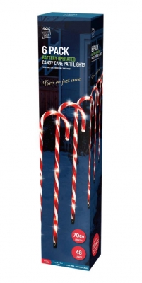 Led Timer Candy Cane Stake Lights 6 Pack 70Cm