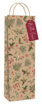 Christmas Gift Bag Kraft Holly Bottle ( 12 X 36 X 8cm)