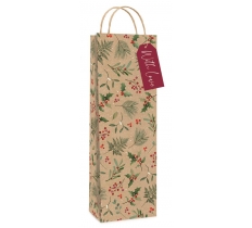 Christmas Gift Bag Kraft Holly Bottle ( 12 X 36 X 8cm)