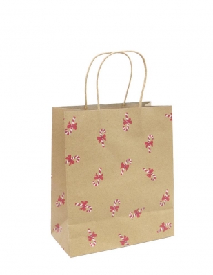 Kraft Giftbag Candy Cane Printed