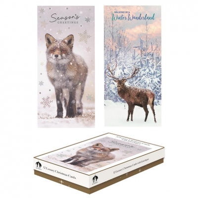 Christmas Cards 12 Slim Boxed- Deer/Fox