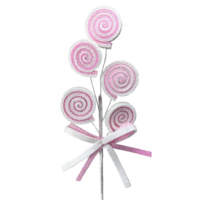 Christmas Lolly Stem Pink And White 41x16cm