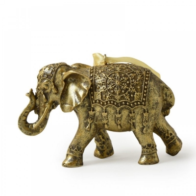 Hanging Elephant In Gold Resin With Satin Ribbon