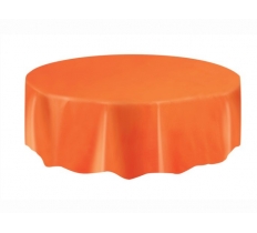 Orange Solid Round Plastic Table Cover 84"