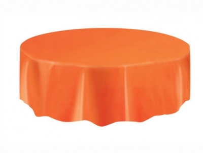 Orange Solid Round Plastic Table Cover 84"