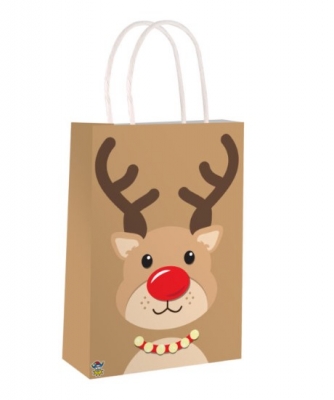 Reindeer Christmas Paper Bag with Handles (16 x 22 x 8cm)