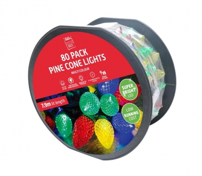 Christmas Multi Coloured Pinecone LED Light Reel ( 80 Lights )