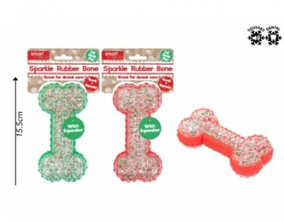 Christmas Festive Squeaky Glitter Rubber Bone Dog Toy