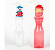 Santa or Snowman Red Straw Bottle 500ml