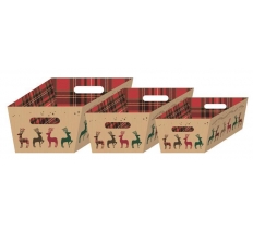 Christmas Reindeer Tartan Hamper Box ( 3 Pack )