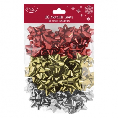 Christmas Traditional Mix Metallic Bows 16pk