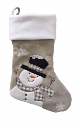 Deluxe Plush Grey Snowman Stocking 40cm X 25cm