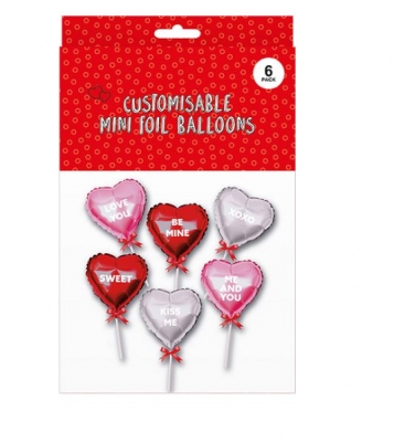 Valentines Day Customisable Mini Foil Balloons 6 Pack