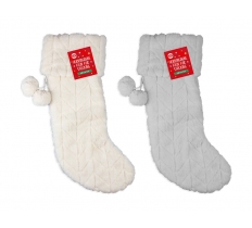 Herringbone Faux Fur Stocking with Pom Pom 52cm x 24cm