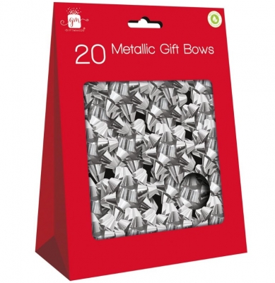 Metallic Silver Bows 20 Pack