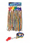 Plastic Whistle 5.5cm With Rainbow Cord X 12